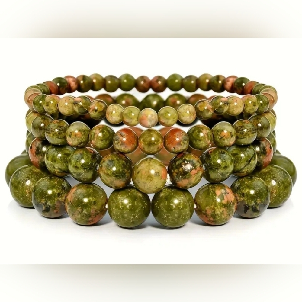 4pcs-Quad unakite gemstone beaded bracelet